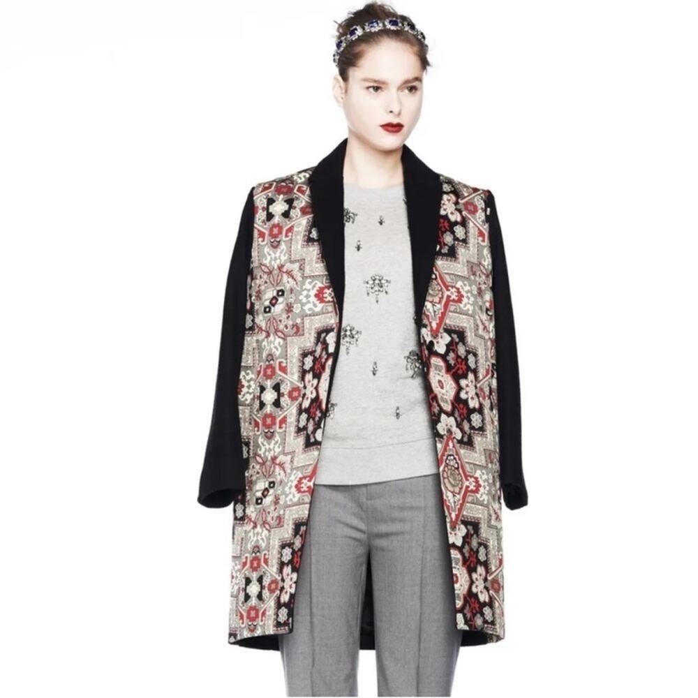 J.Crew Collection RARE topcoat mosaic Italian Silk Wool tapestry coat size 2